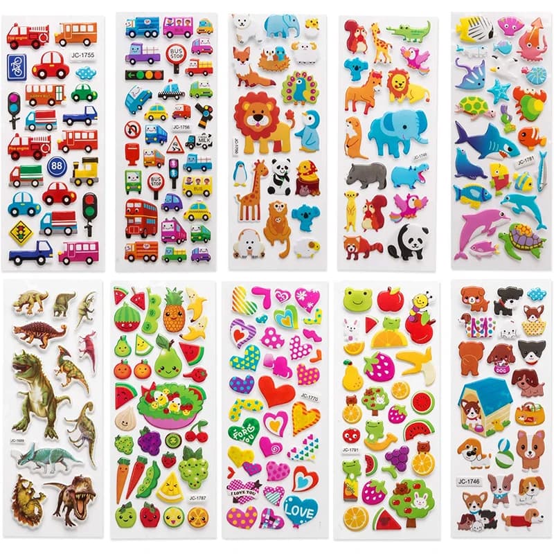 Autocollants 3D pour enfants en bas âge, 20/8 feuilles différentes, autocollant gonflé en vrac, dess
