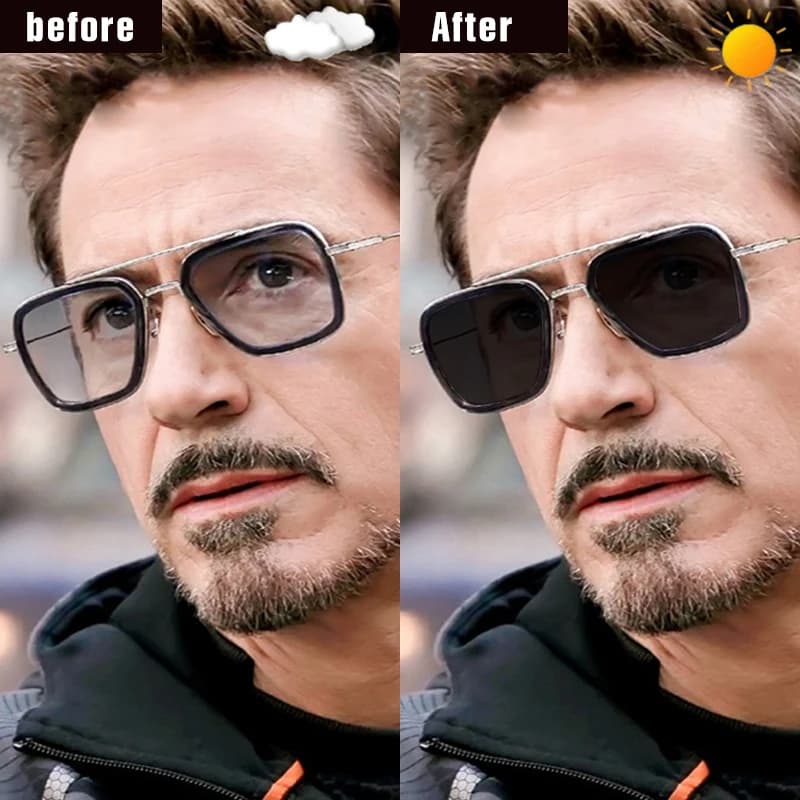 Top qualité Tony Stark carré lunettes de soleil photochromique polarisé hommes lunettes Steampunk lu