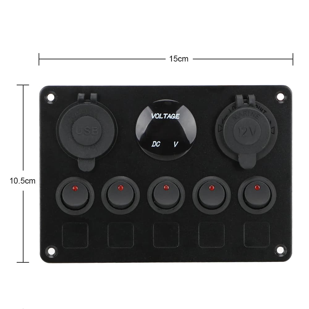 Panneau lumineux LED à 5 boutons, 12V 24V, chargeurs USB, jauge 3.0 volts, pour voiture, bateau, cam