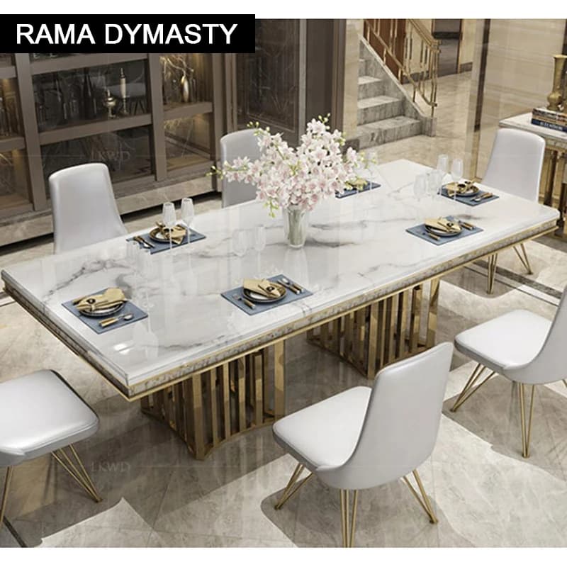 Rama Dymasty-Table à manger rectangulaire en marbre, acier inoxydable, meubles de maison modernes, t