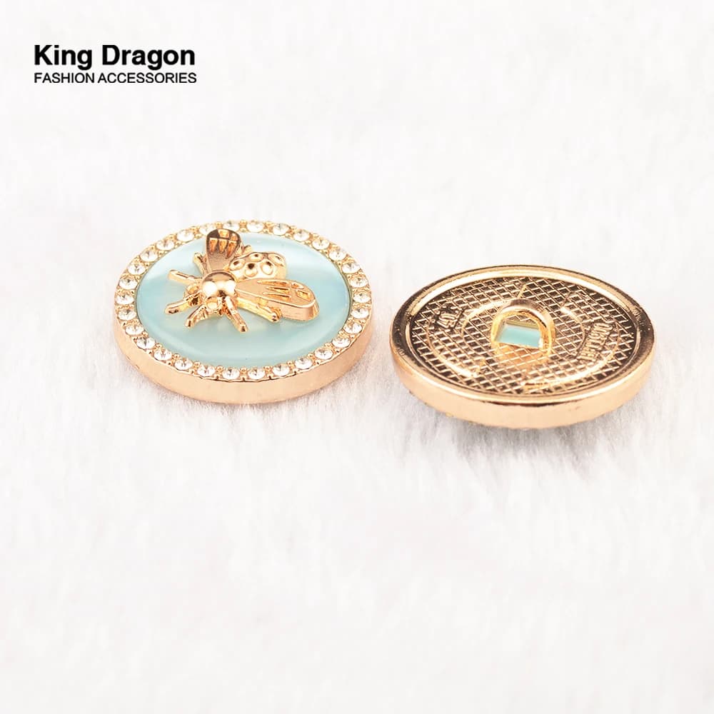 Nouvel Arrivage – Lot de 6 Boutons en Métal Doré avec Strass et Perles Roses et Bleues, Style Abeill