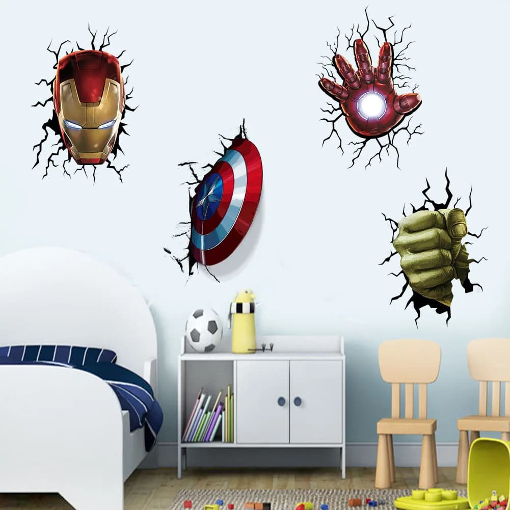 Stickers muraux Avengers 3D pour chambres d'enfants, affiche de film de super héros, décoration mura