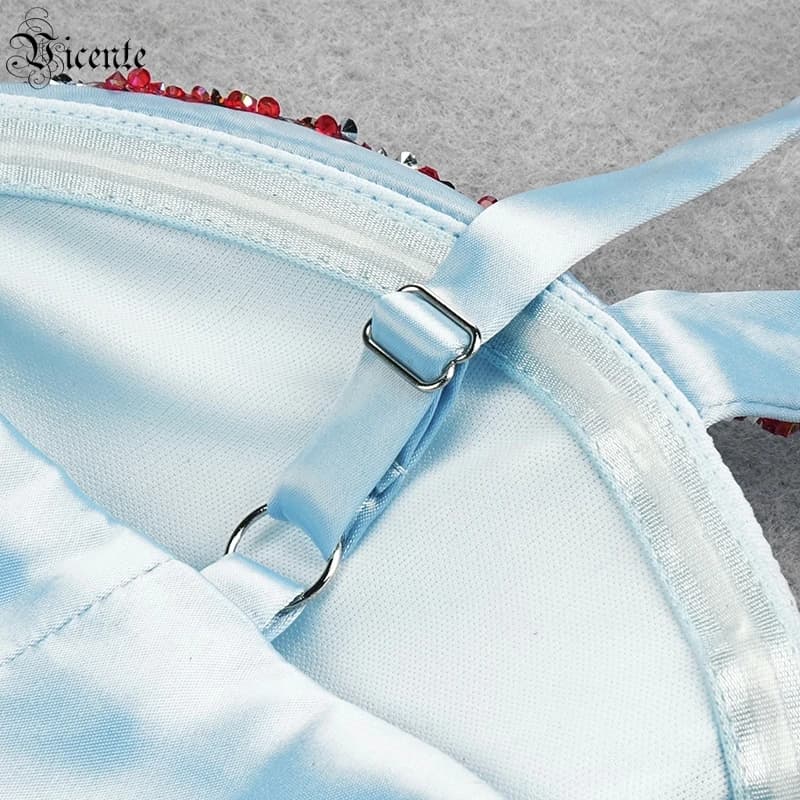 VC Sling-Robe longue en satin avec motif étoile de mer et diamant, fourche fendue, sangle à encolure