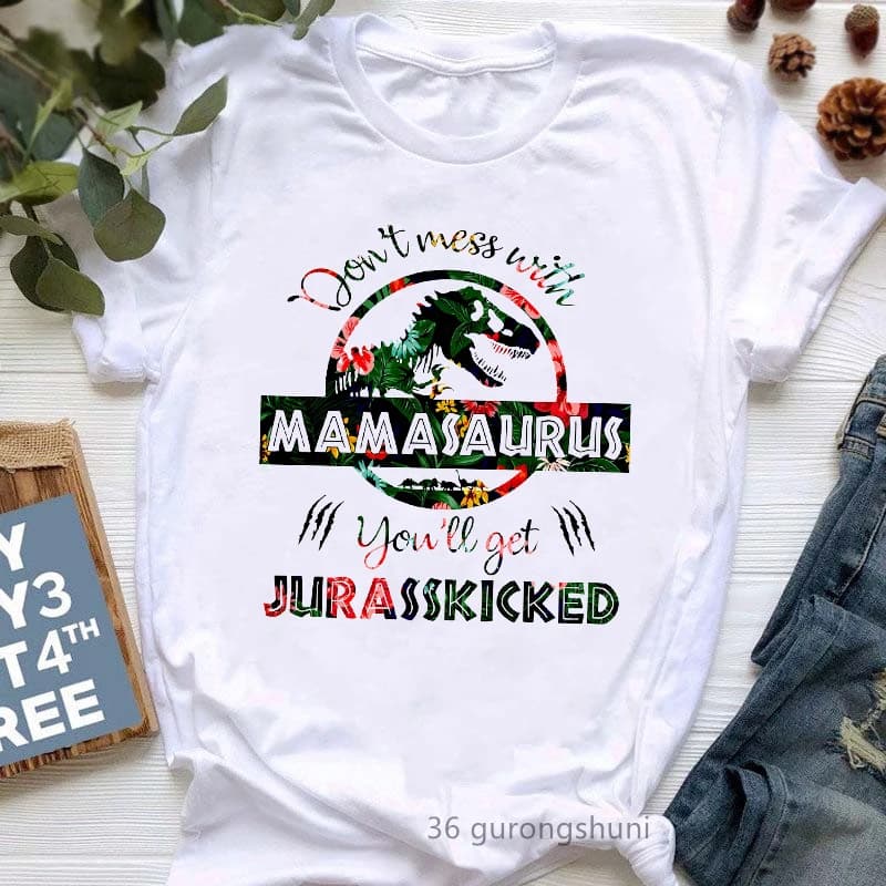 T-shirt imprimé graphique Mamasaurus pour femmes, T-shirt femme, T-shirt drôle, T-shirt léopard d'in