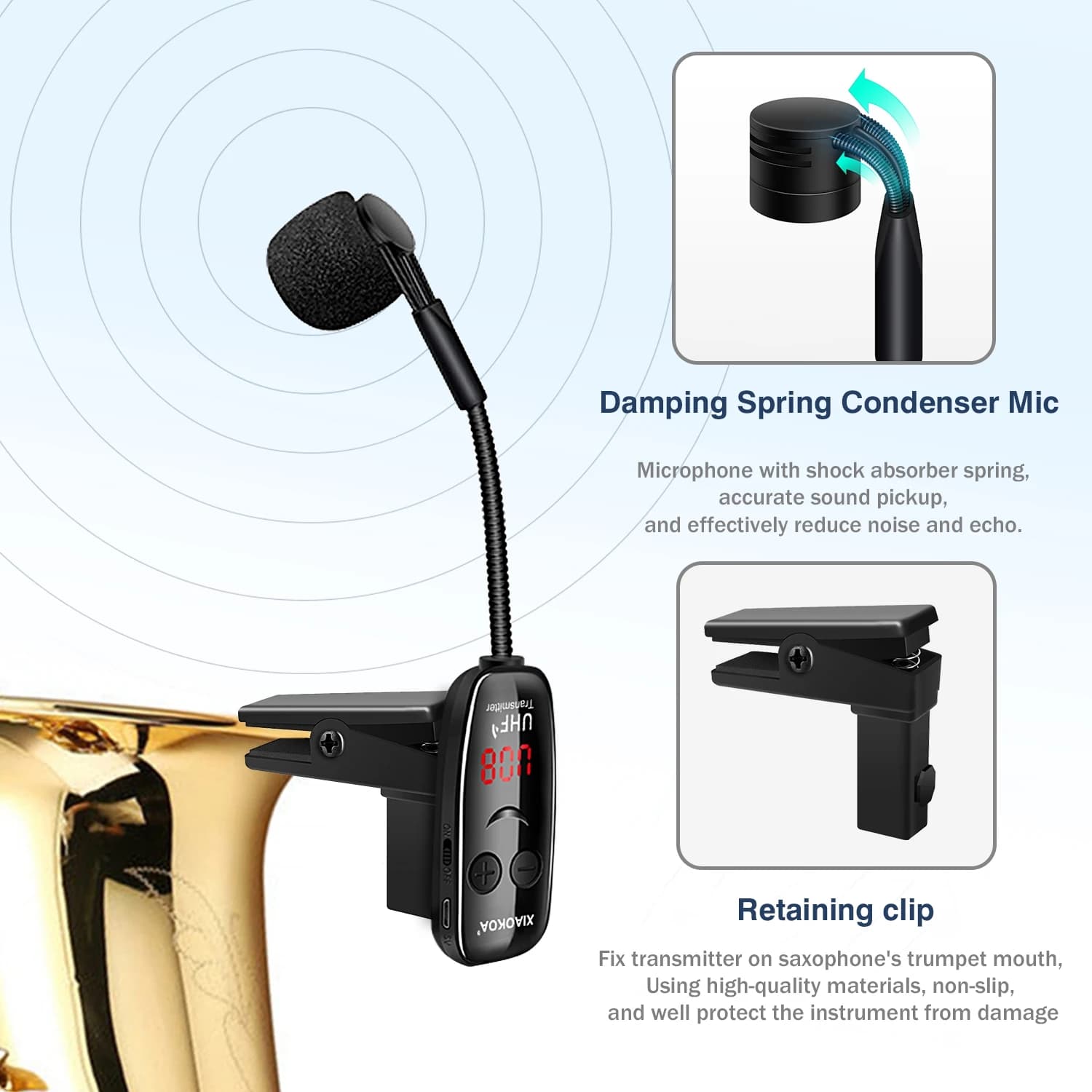 XIAOKOA – système de Microphone de Saxophone sans fil UHF, Instruments musicaux à clipser, émetteur 