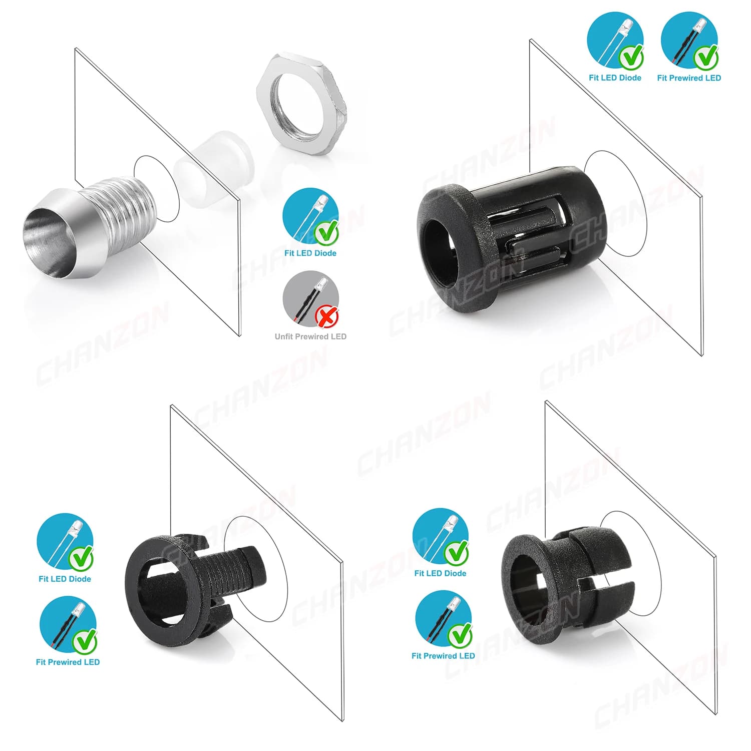 Couvercle de base de lampe à diode électroluminescente, support de douille LED, lunette à clip, méta