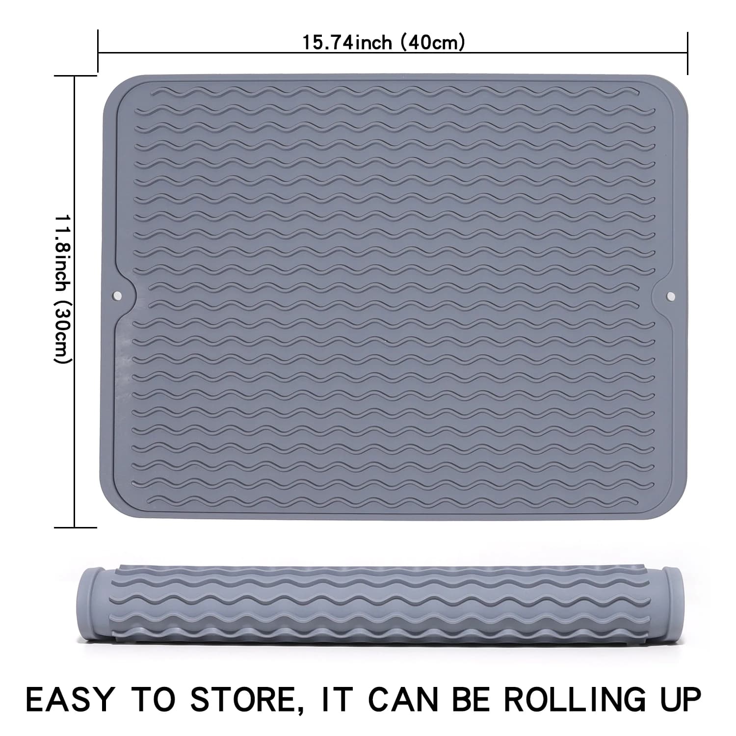 Tapis de séchage de vaisselle en silicone, 40 x 30 cm - Grand tapis de séchage de vaisselle, tapis d