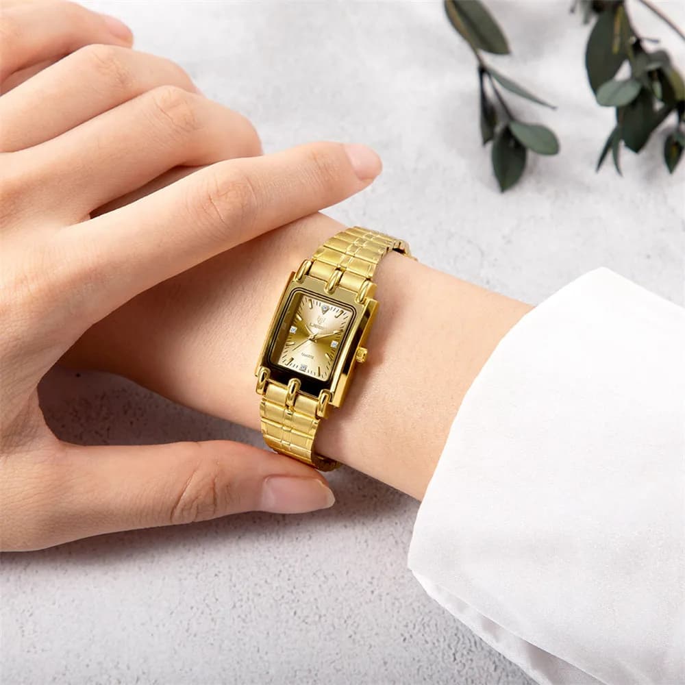 2022 luxe or Bracelet en acier montres femme mâle horloge montre à Quartz dorée pour hommes femmes m
