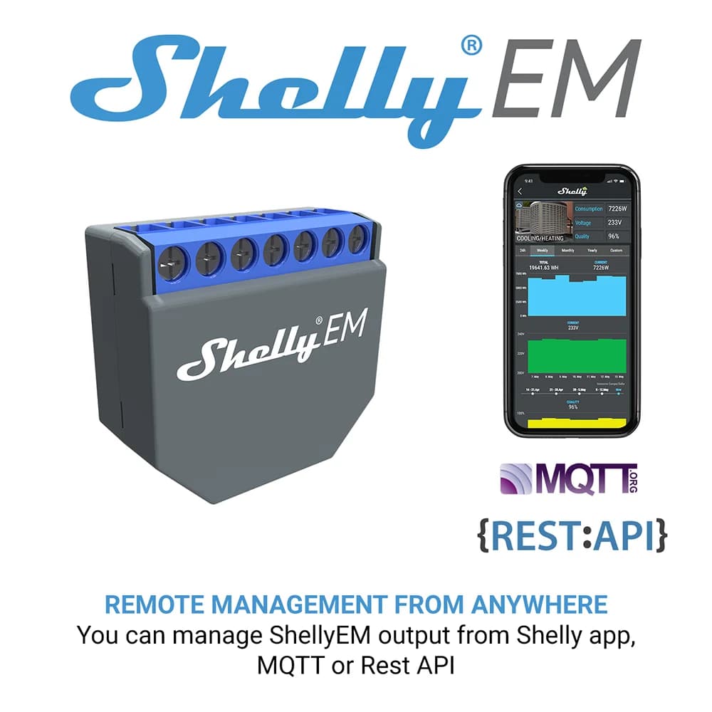 Shelly EM + pince Domotica, compteur d'énergie fonctionnant en WiFi, contrôle du contacteur, mesure 