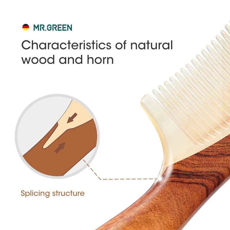 MR.GREEN – peigne en bois naturel avec Structure d'épissure de corne, peigne à cheveux à dents fines