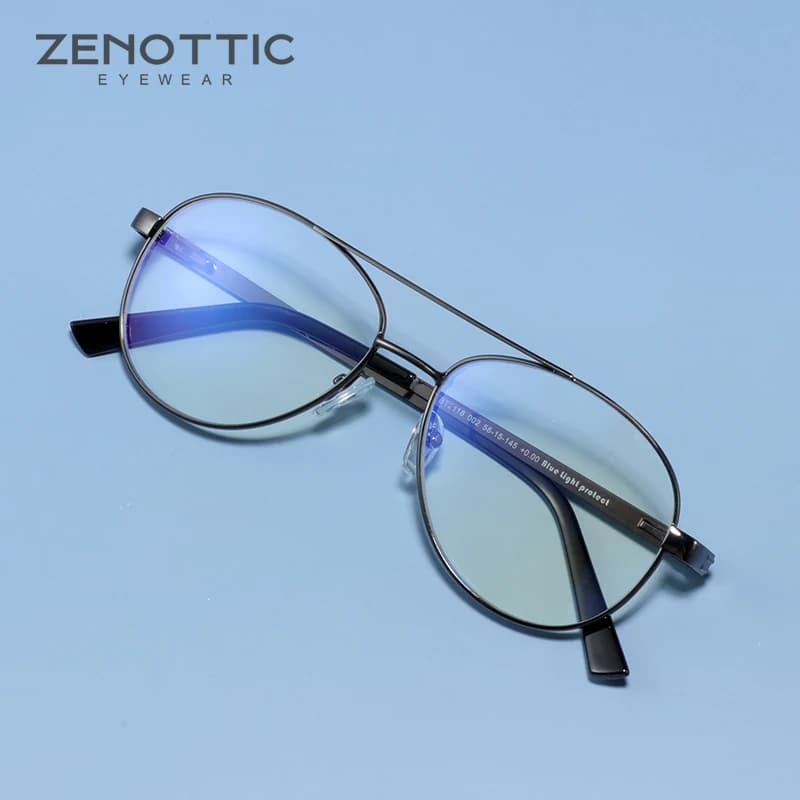ZENOTTIC-Monture de lunettes d'ordinateur pilote, lunettes optiques en métal, anti-lumière bleue, co