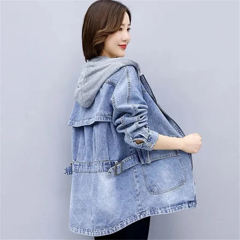 Veste en Jean à Capuche Mi-Longue pour Femme, Style Coréen, Nouvelle Collection Printemps Automne 20