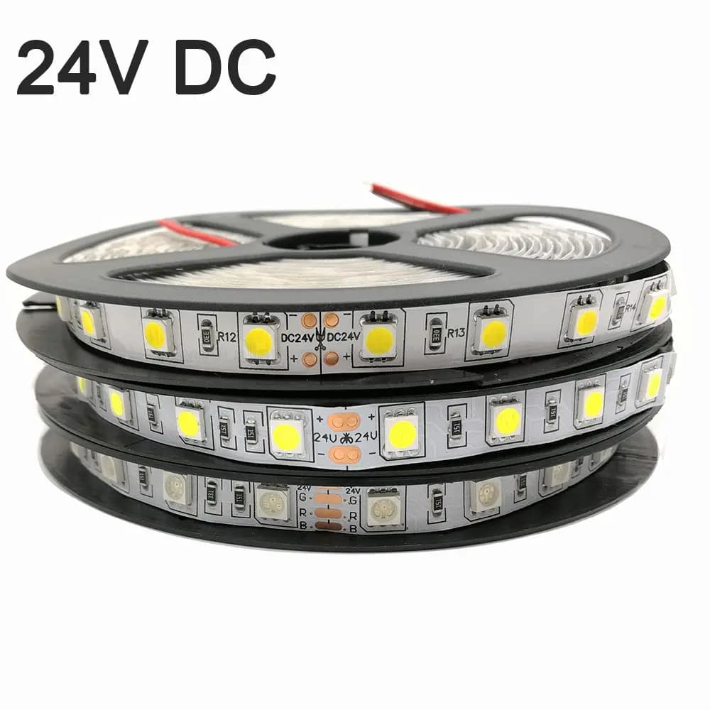 Bande LED SMD 5050, 5m, 12V, 24V, 60 diodes/m, éclairage de décoration Flexible, IP20 IP65, étanche,