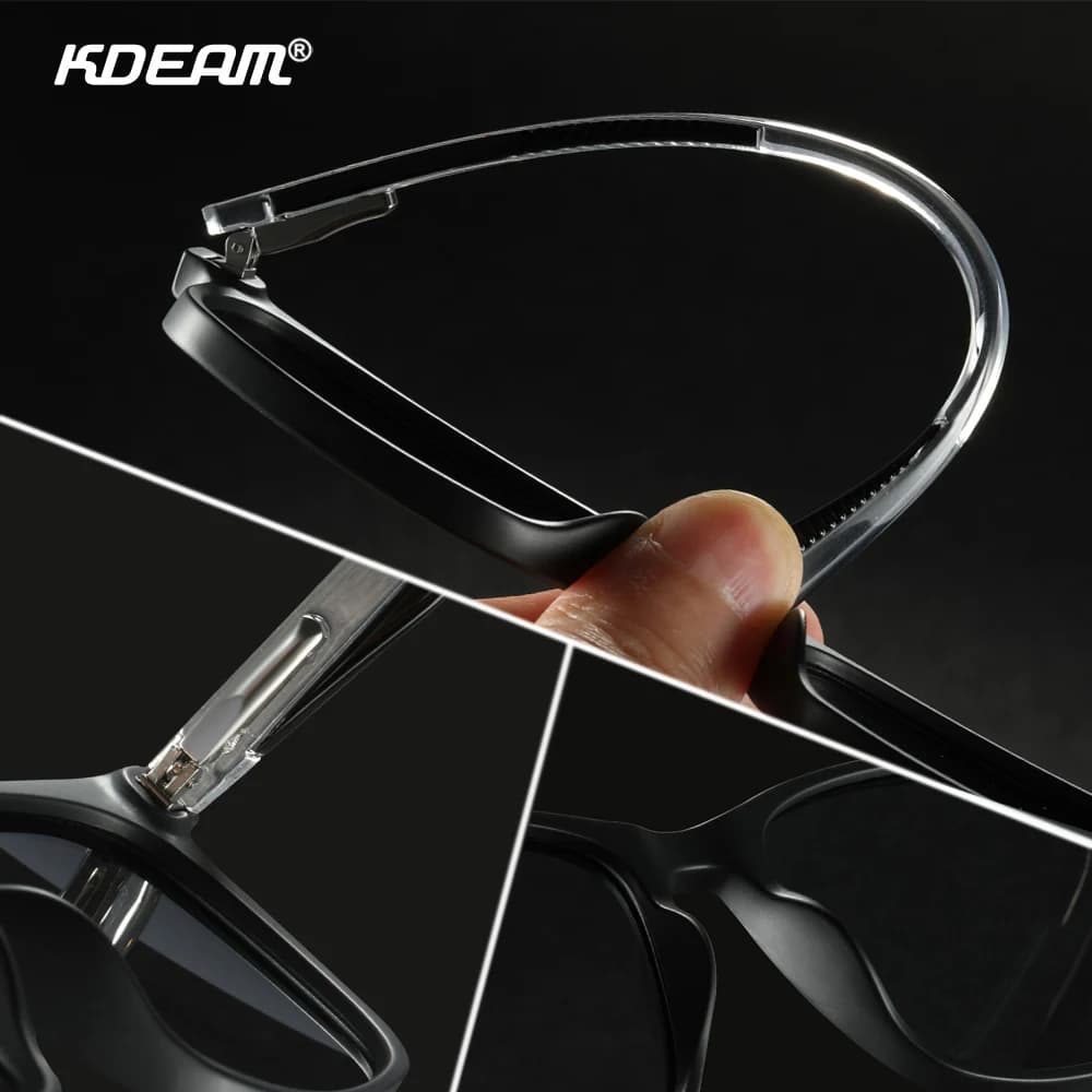KDEAM hommes lunettes de soleil carrées lentille polarisée TR90 matériel cadre printemps charnières 