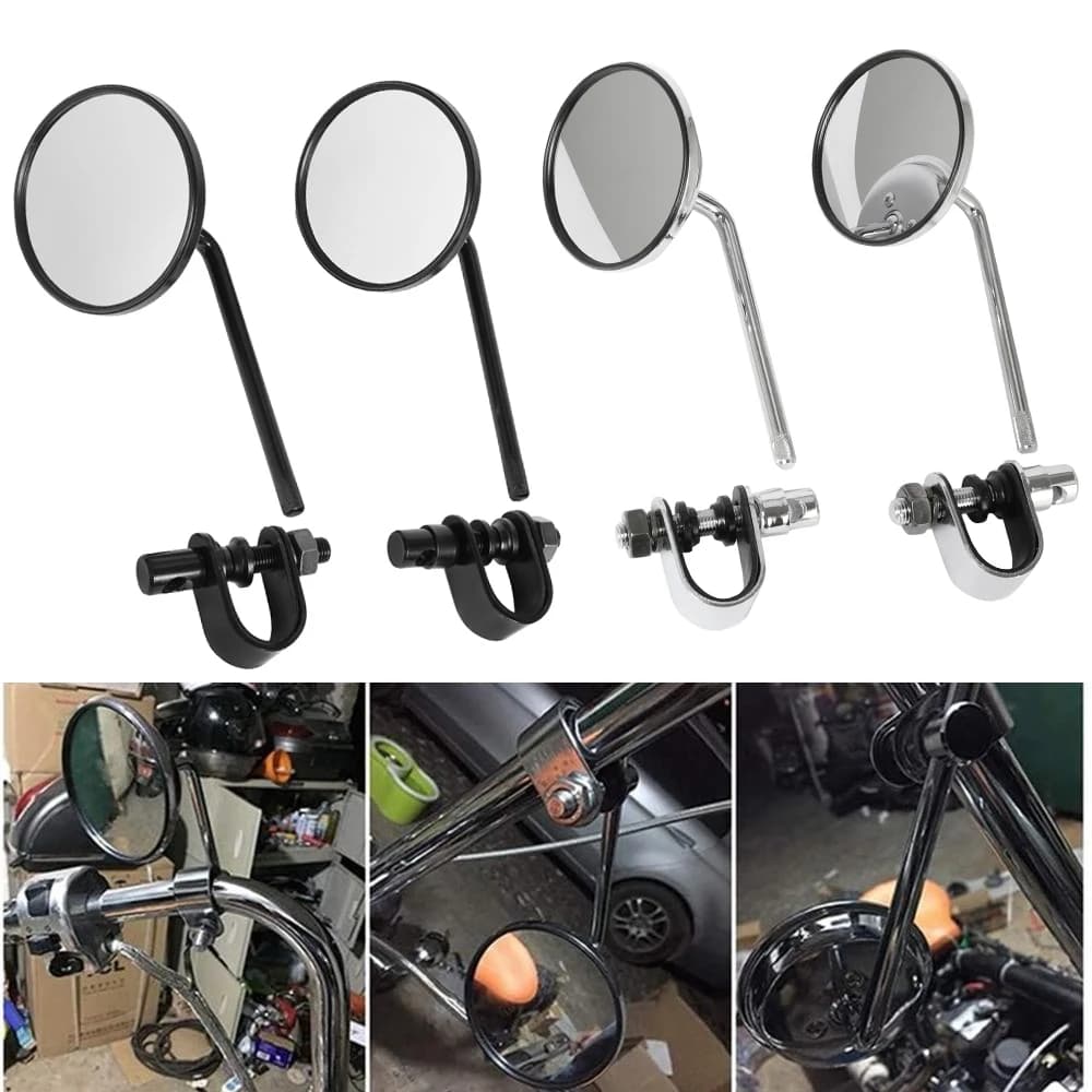 Paire de rétroviseurs de guidon de moto ronds convexes à clipser 22-25mm noir rétro pour Harley Hond
