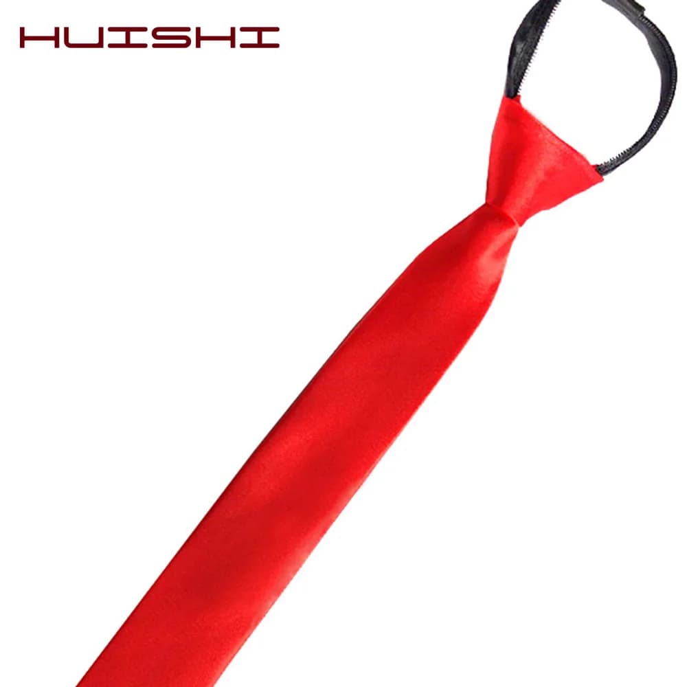 HUISHI pré-attaché fermeture éclair cravate cou hommes maigre fermeture éclair cravates rouge noir b