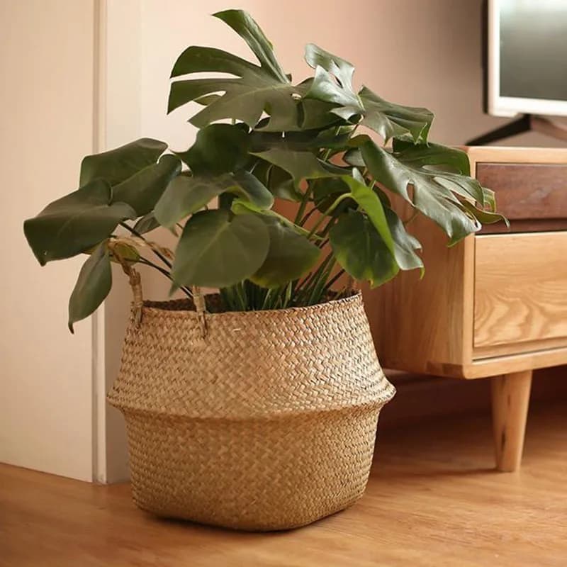 Tissé sale stockage jonc de mer osier rotin suspendu Pot de fleur plante organisateur jardin Gadgets