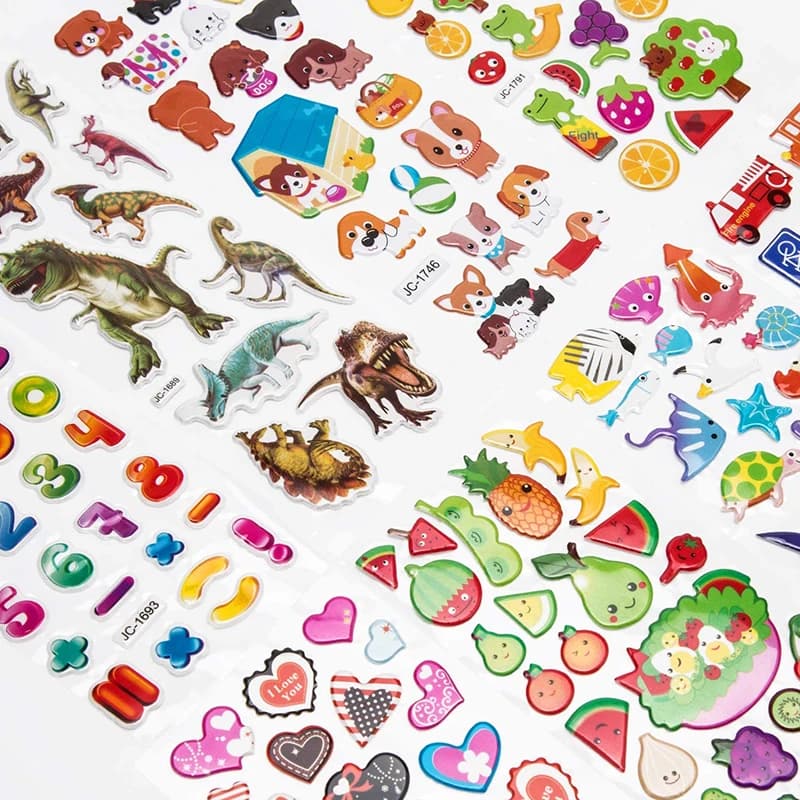 Autocollants 3D pour enfants en bas âge, 20/8 feuilles différentes, autocollant gonflé en vrac, dess