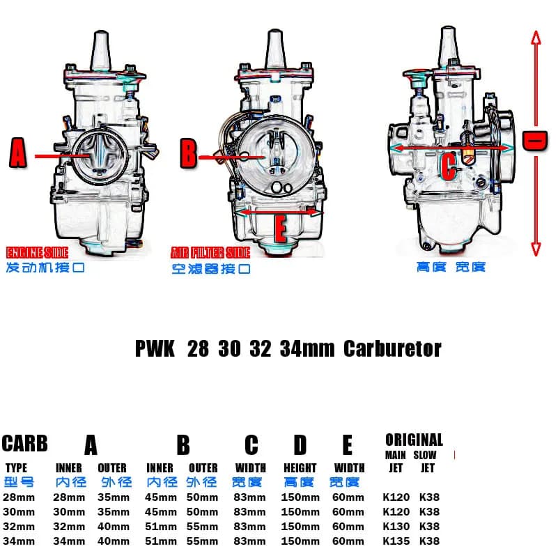 Carburateur universel PWK 24 26 28 30 32 34mm pour Keihin Carb 2T 4T moto ATV Quad Go Kart Dirt Bike