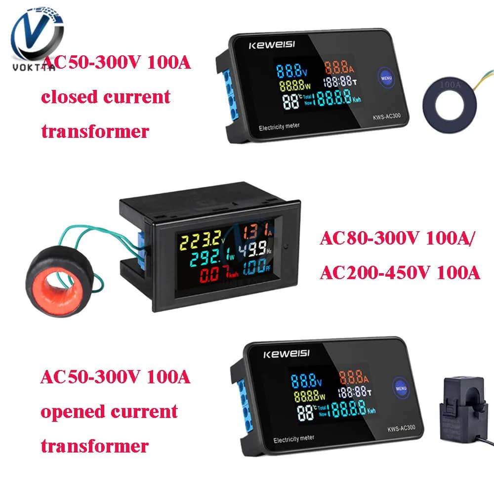 Wattmètre de panneau numérique LCD, compteur d'énergie, voltmètre de tension, ampèremètre de courant
