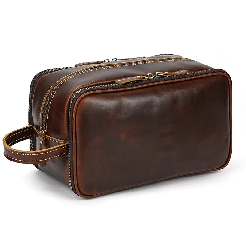 Trousse de toilette en cuir de vache pour hommes et femmes, sac à cosmétiques, sac de lavage, sacs d