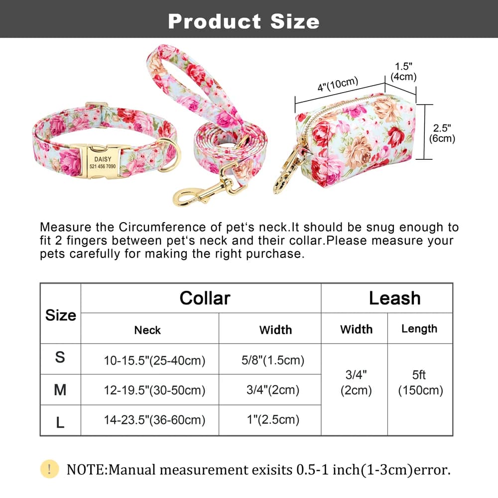 Ensemble de collier et laisse de chien en nylon à imprimé floral, colliers personnalisés pour animau