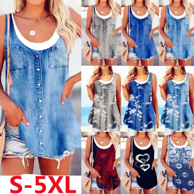 Économie décontractés en faux denim pour femmes, t-shirts à la mode, grand volants, glaçure précieus