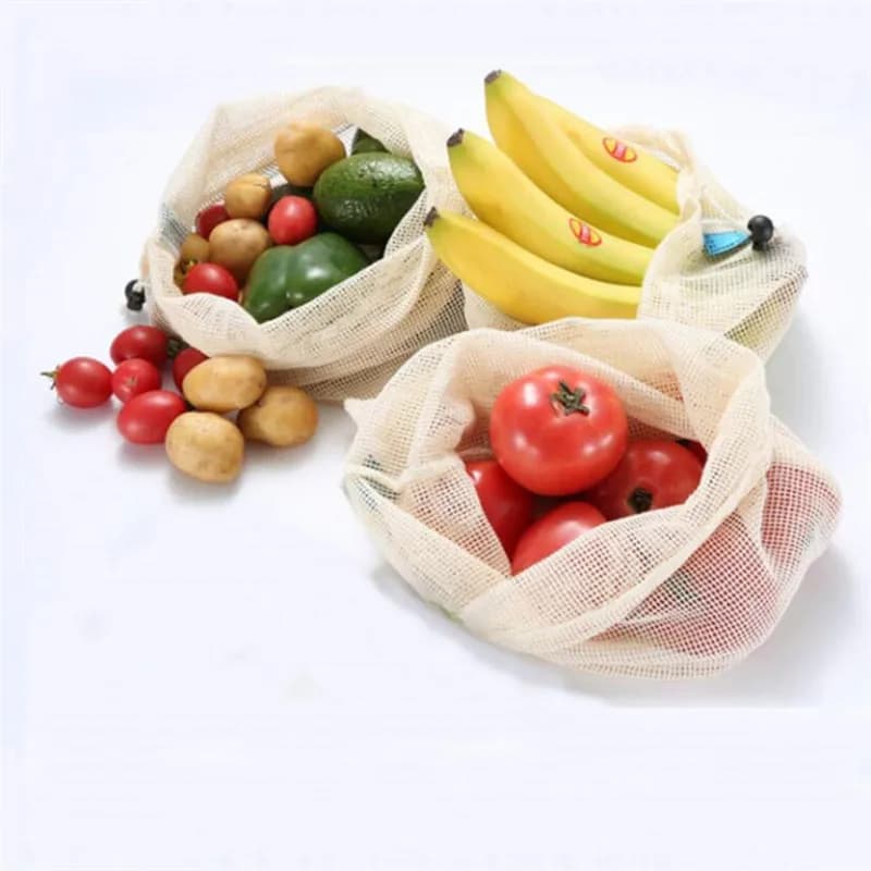 Sacs de conservation réutilisables pour fruits et légumes, écologiques, 100% en maille de coton biol