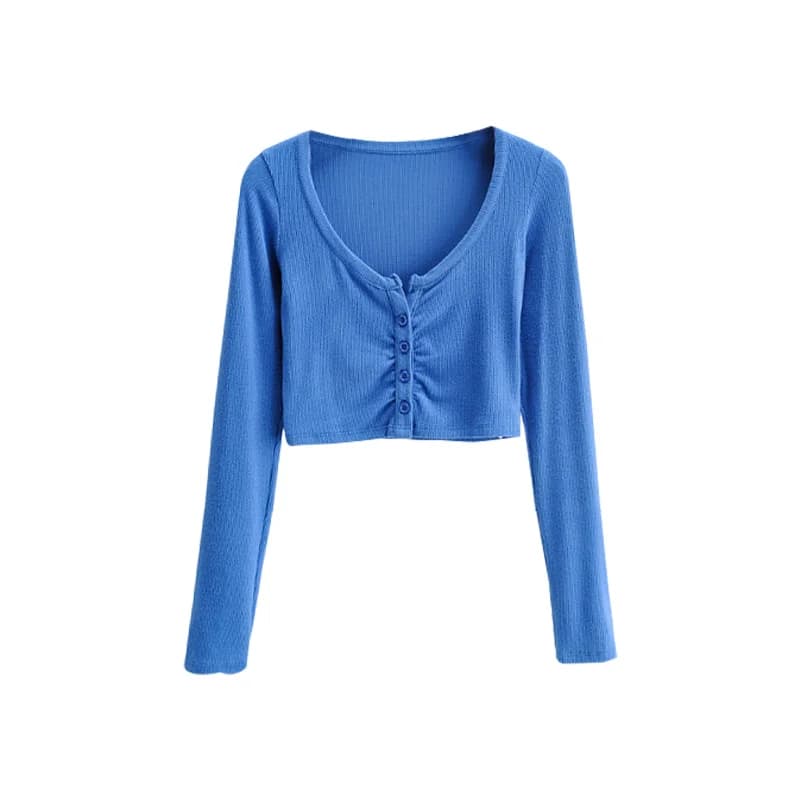 WOMENGAGA-Cardigan à nombril ouvert pour femmes, col en V mince, manches longues, chemisiers monochr