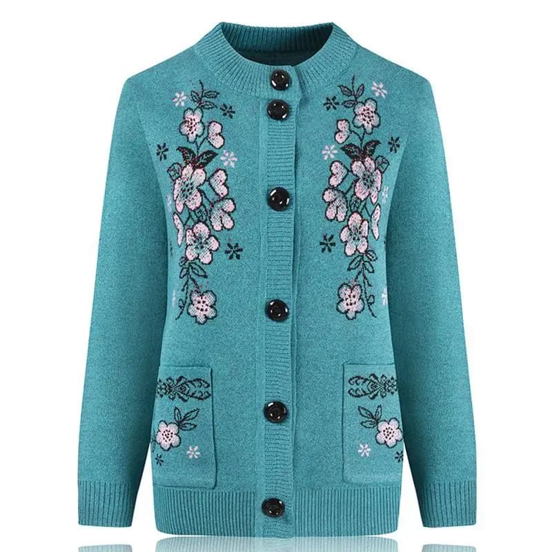 Pull en tricot à manches longues en titane pour femmes d'âge moyen, cardigan de grand-mère, manteau 