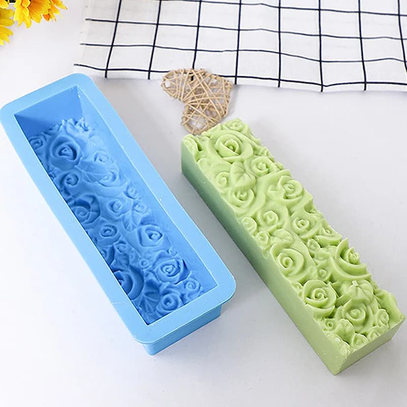 Rectangulaire Rose Fleur Silicone Savon Moule Flexible Toast Pain Gâteau Fondant Au Chocolat Moule S