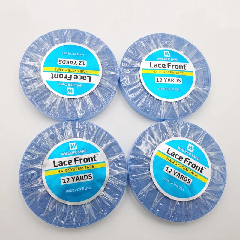 Rouleau de ruban adhésif Double face bleu 12Yards, bande de Support avant en dentelle, pour cheveux/
