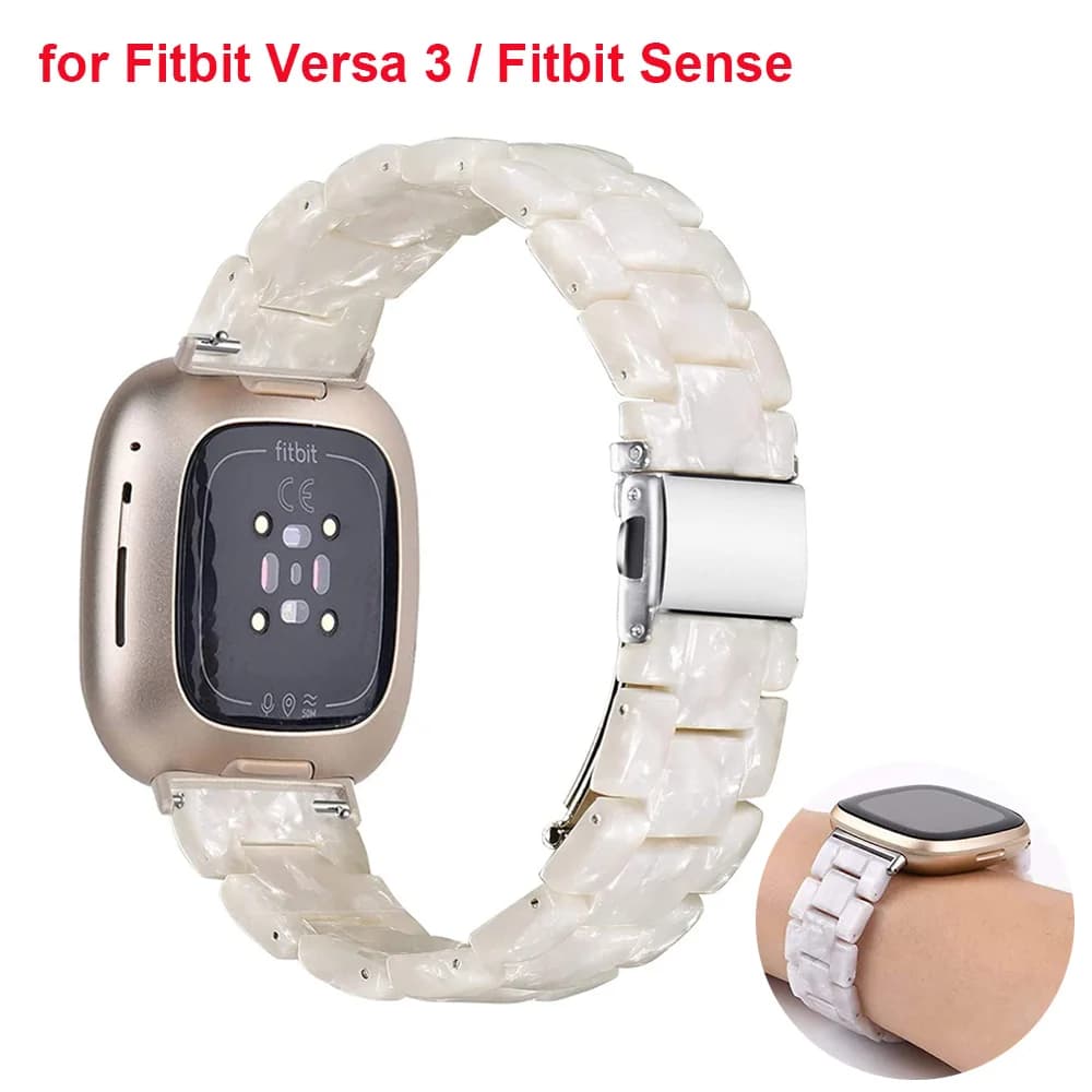 Bracelet en Résine Blanche pour Fitbit Versa 3 4, Accessoire observateur avec Structure en Métal pou