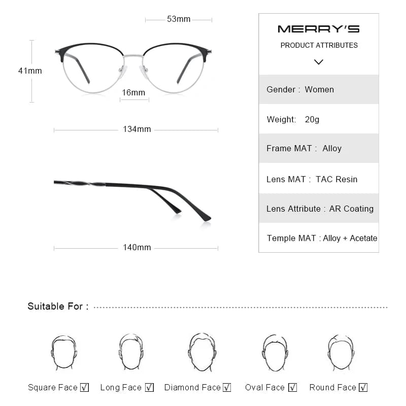 MERRYS-Lunettes de vue à monture œil de chat pour femmes, rétro, à la mode, pour myopes, S2124
