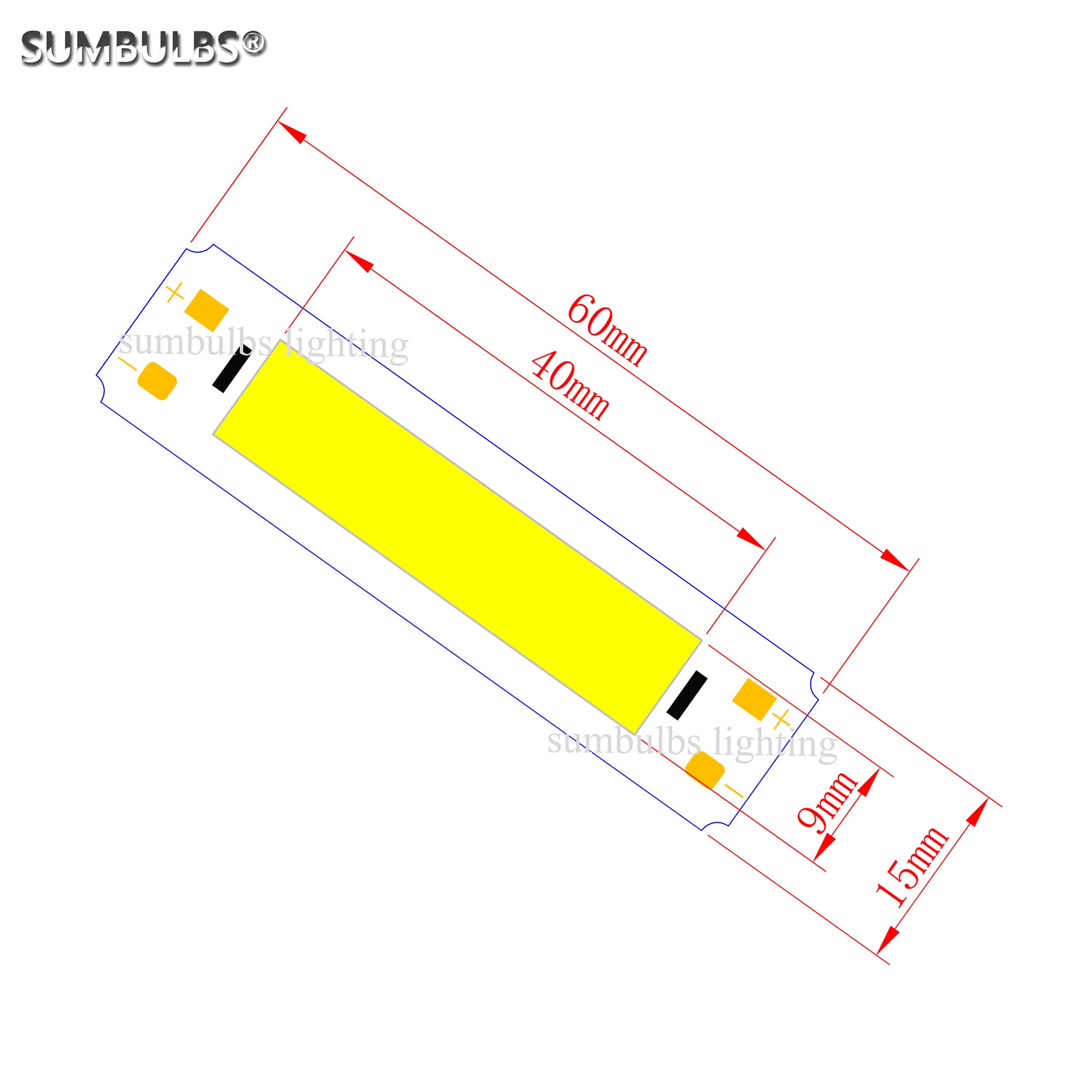 SUMBULBS 5V entrée cob led ampoule bande source de lumière pour bricolage USB led éclairage 2W 60*15