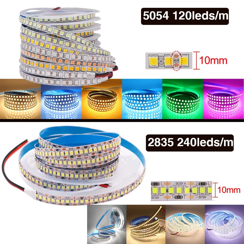 Bande lumineuse LED RGB Flexible, DC12V, 5050, 5054, 2835, 120, 240 diodes/M, blanc, rouge, bleu, ro