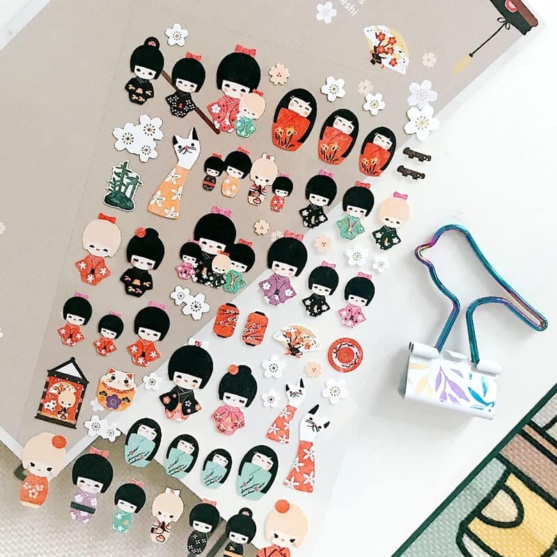 Suatelier japonais Kokeshi autocollants No.1010 poupée filles Sakura Scrapbooking fournitures Kawaii