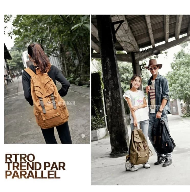 Sac à dos militaire en cuir vintage pour hommes et femmes, sac d'école en toile, sac à dos avec cord