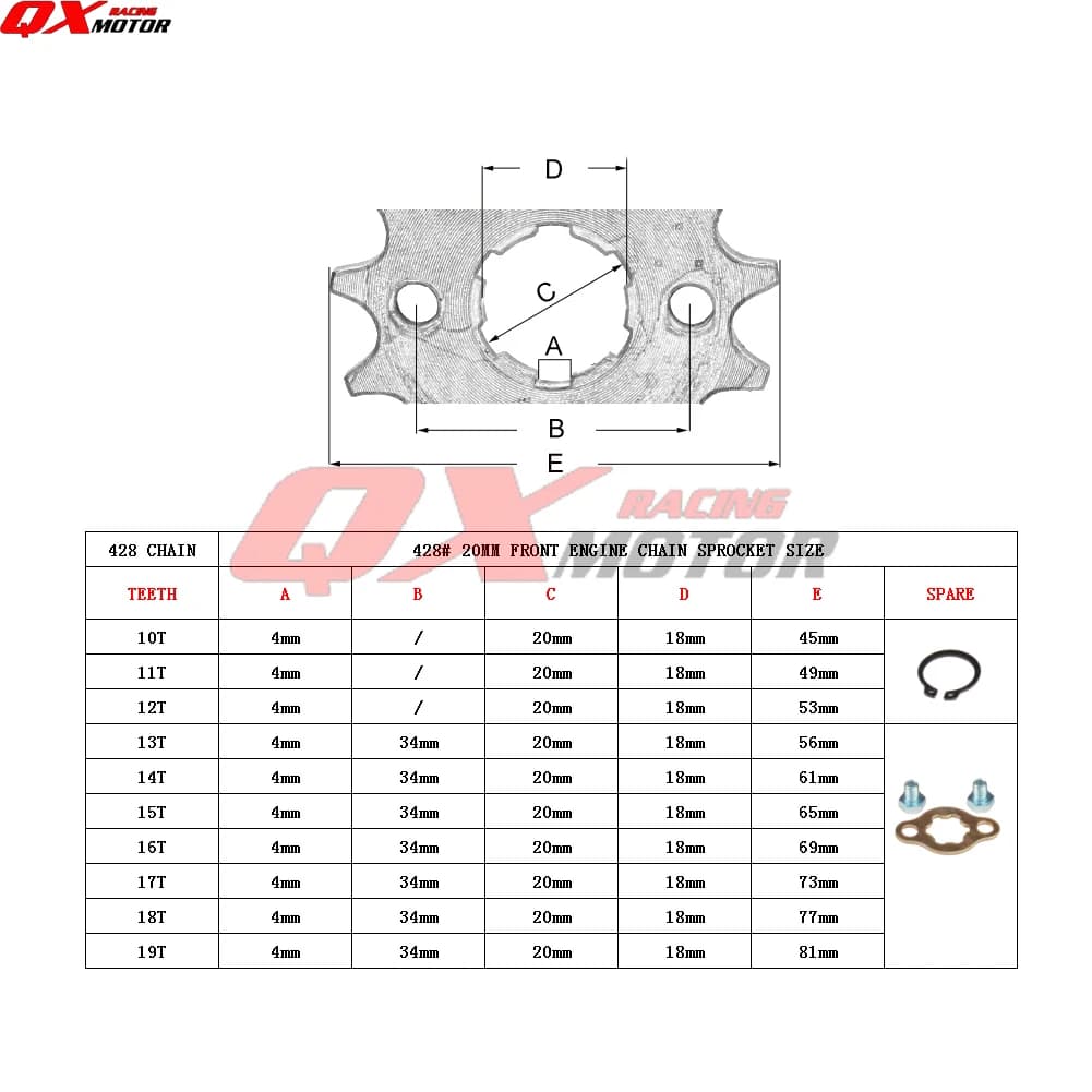 428 chaîne 20mm 10 11 12 13 14 15 16 17 18 19 dents pignons de moteur avant pour 50 110 125 160cc Di