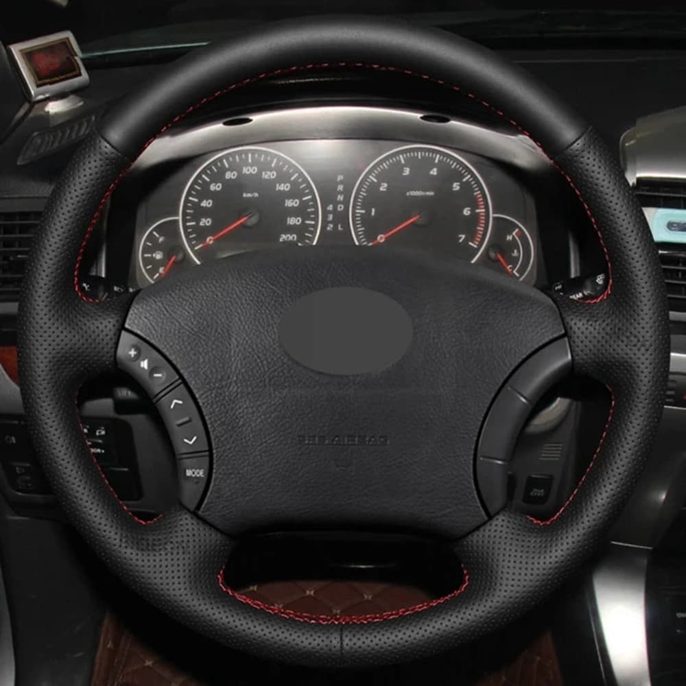 Housse de volant en Faux cuir noir, accessoires de voiture, bricolage, pour Toyota Land Cruiser Prad