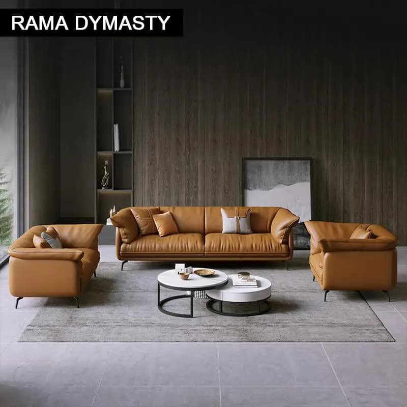 Canapé d'angle moderne rembourré en cuir véritable 1 + 2 + 3 places avec pieds noirs, personnalisabl