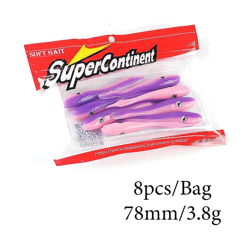 Supercontinent Crazy Slug 78mm/8 pièces yeux 3D leurre de pêche souple bar appât artificiel Silicone