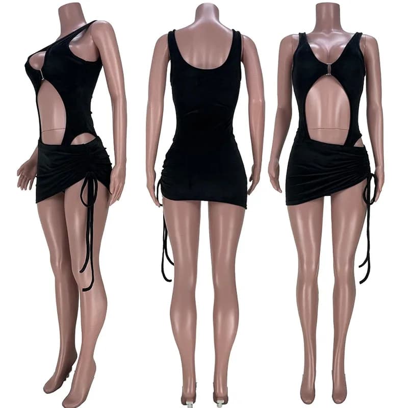 Ensemble deux pièces sexy pour femme, maillot de bain, mini jupe froncée, costume de batterie, tenue
