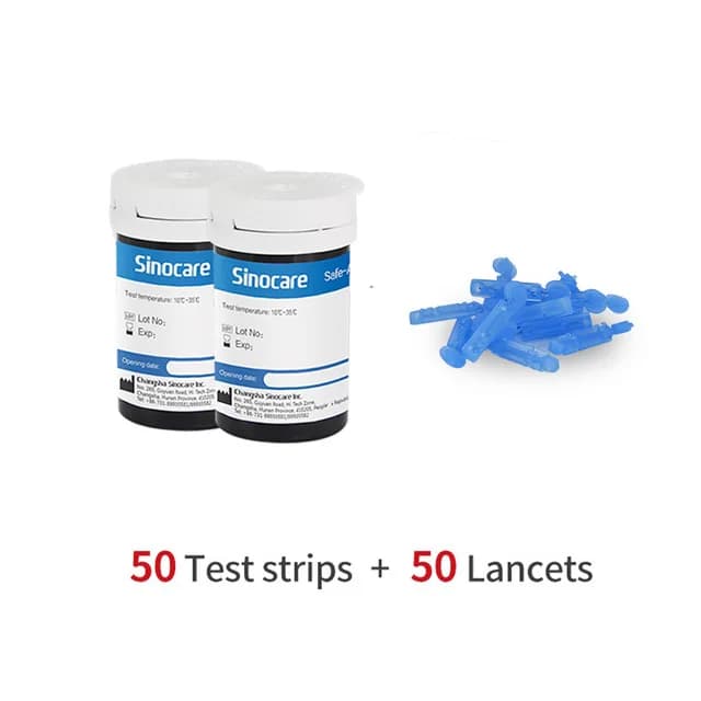 (50/100/200/400 pièces) Bandelettes de test de glycémie Accu Sinocare Safe (avec lancettes gratuites