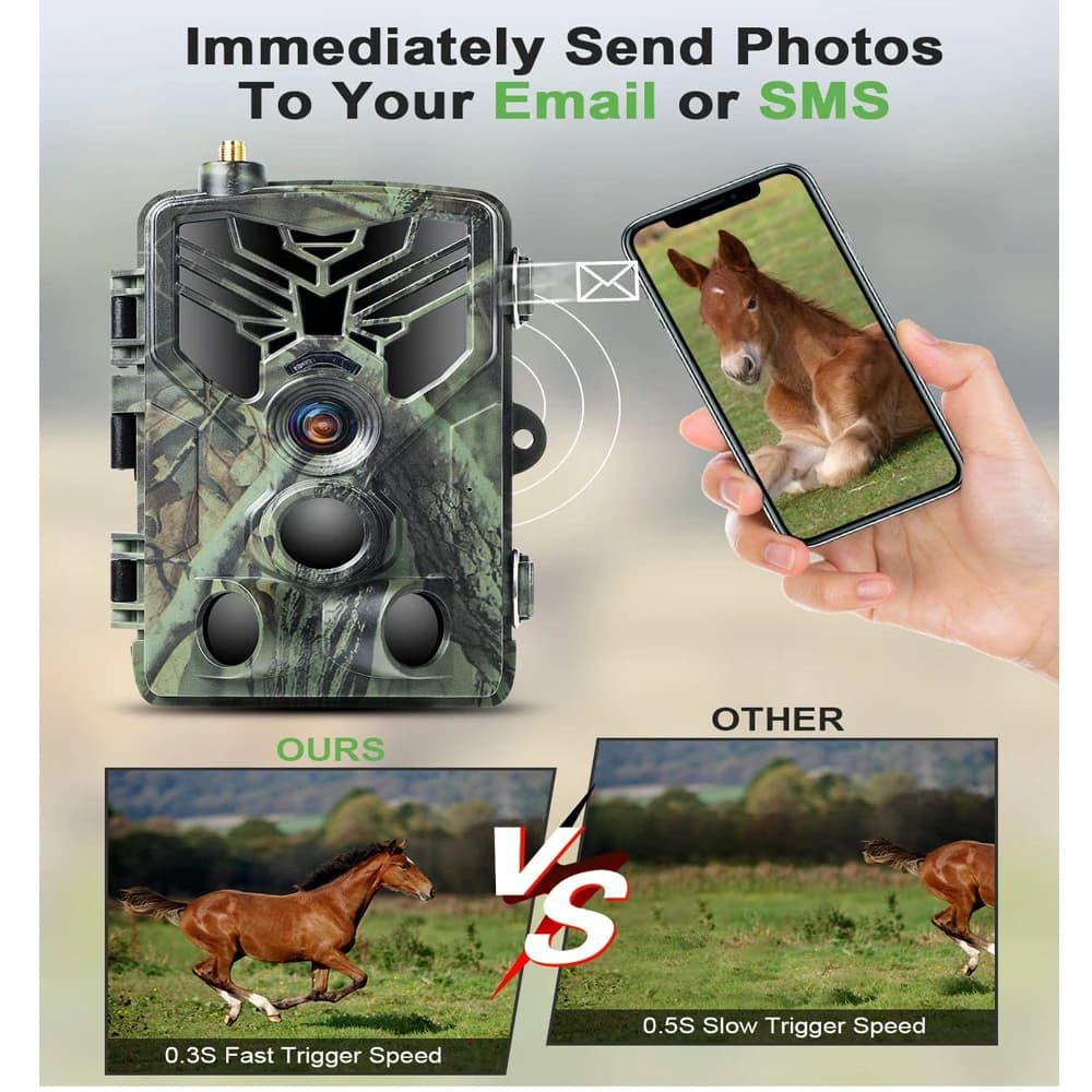Caméras de chasse sans fil 2G SMS MMS SMTP 20MP 1080P avec détection de mouvement 120°, vision noctu