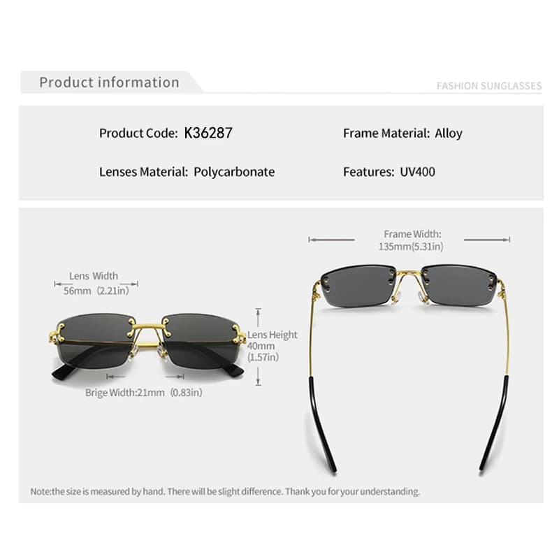 HBK-Lunettes de soleil carrées sans monture pour homme, verres dégradés bleus, métal de qualité supé
