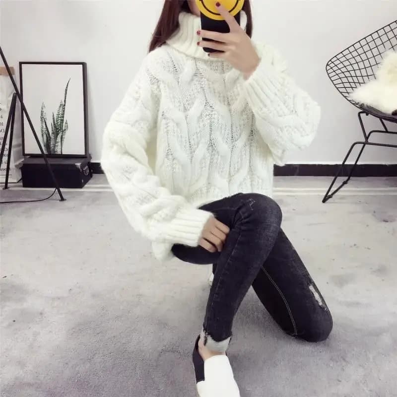 Épaissir torsion col roulé pull tricots femmes 2025 hiver nouveau lâche à manches longues pull chaud