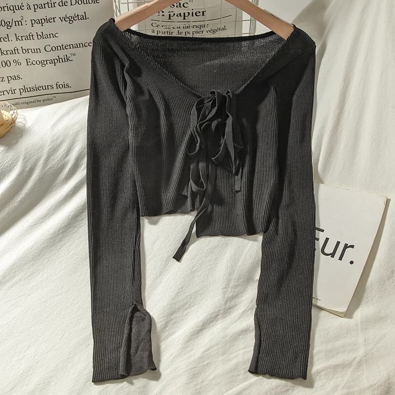 Cardigan à lacets tout assressentipour femme, blanc, simple, haut mignon, élégant, résistant au sole
