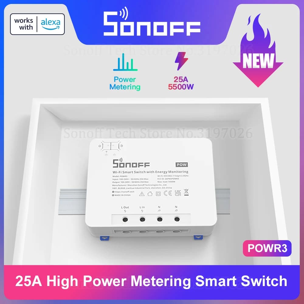 SONOFF-Commutateur intelligent POW R3, mesure de puissance 25A, WiFi, protection contre les surcharg