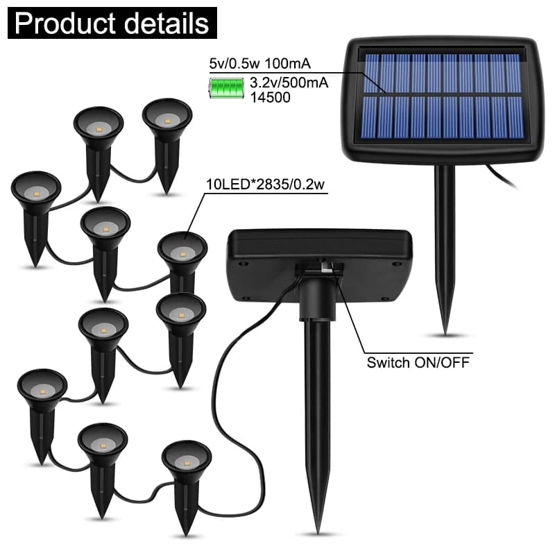 Lampes solaires encastrées 10 en 1, éclairage d'extérieur étanche, éclairage paysager pour cour, pas